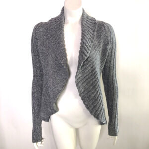 Express XS Scalloped Women's Ribbed Open Front Cardigan Sweater Gray
